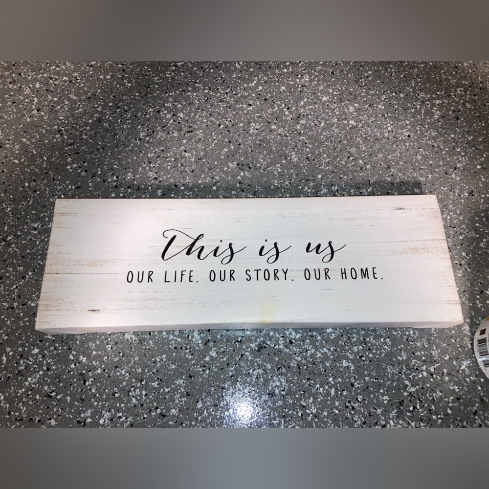 Canvas tabletop word art sign decor white this is us our life our story our home